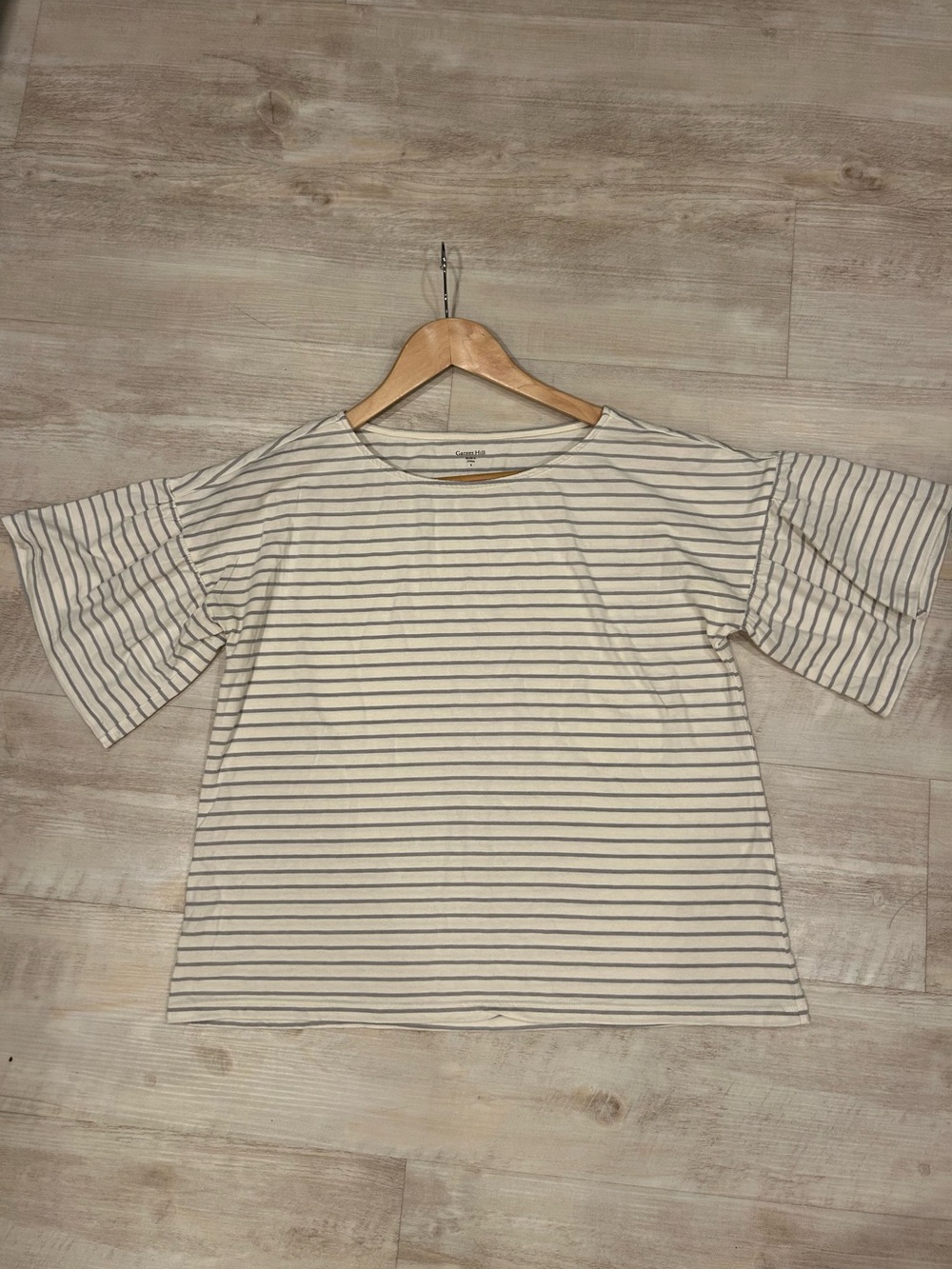 Garnet Hill Cream Tee with Gray Stripes - ruffle sleeve